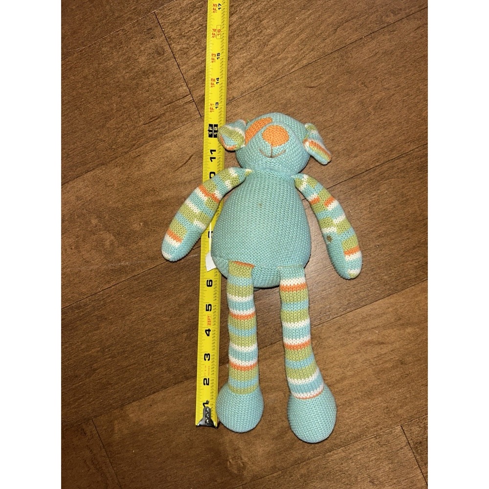 Maison Chic Handmade 12" Knit Stuffed Dog Plush Medium Size Vintage Stripes